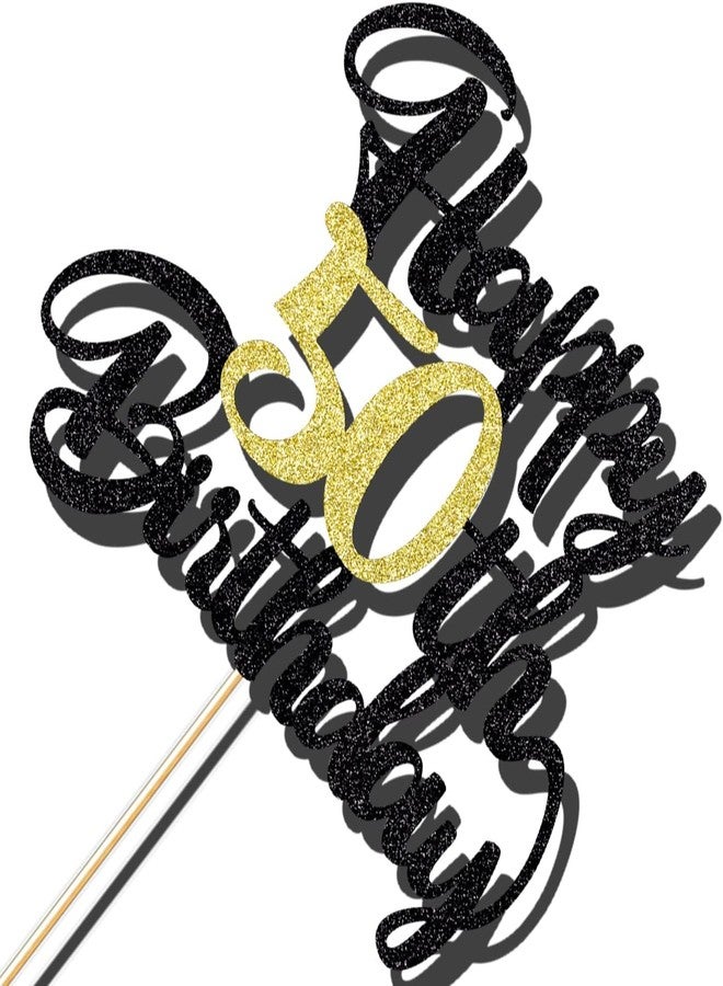 Confetti Happy 50th Birthday Cake Topper, Black & Gold Glitter, Cheers to 50 Years, 50 Fabulous, Perfect for 50th Birthday Decorations & Anniversary Celebrations - Image 3